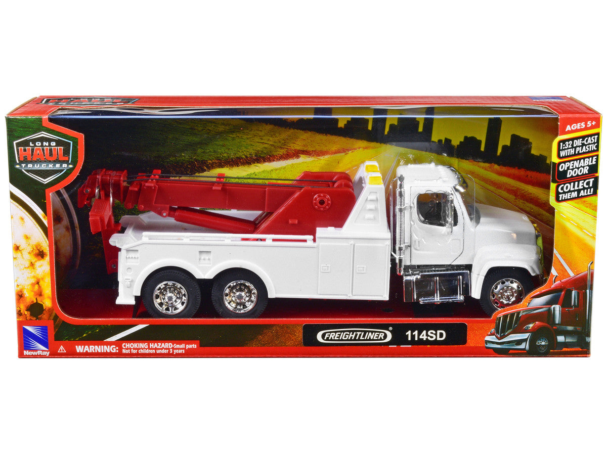 Freightliner 114SD Tow Truck White and Red "Long Haul Trucker" Series 1/32 Diecast Model by New Ray LuxuryLifeWay Online Store