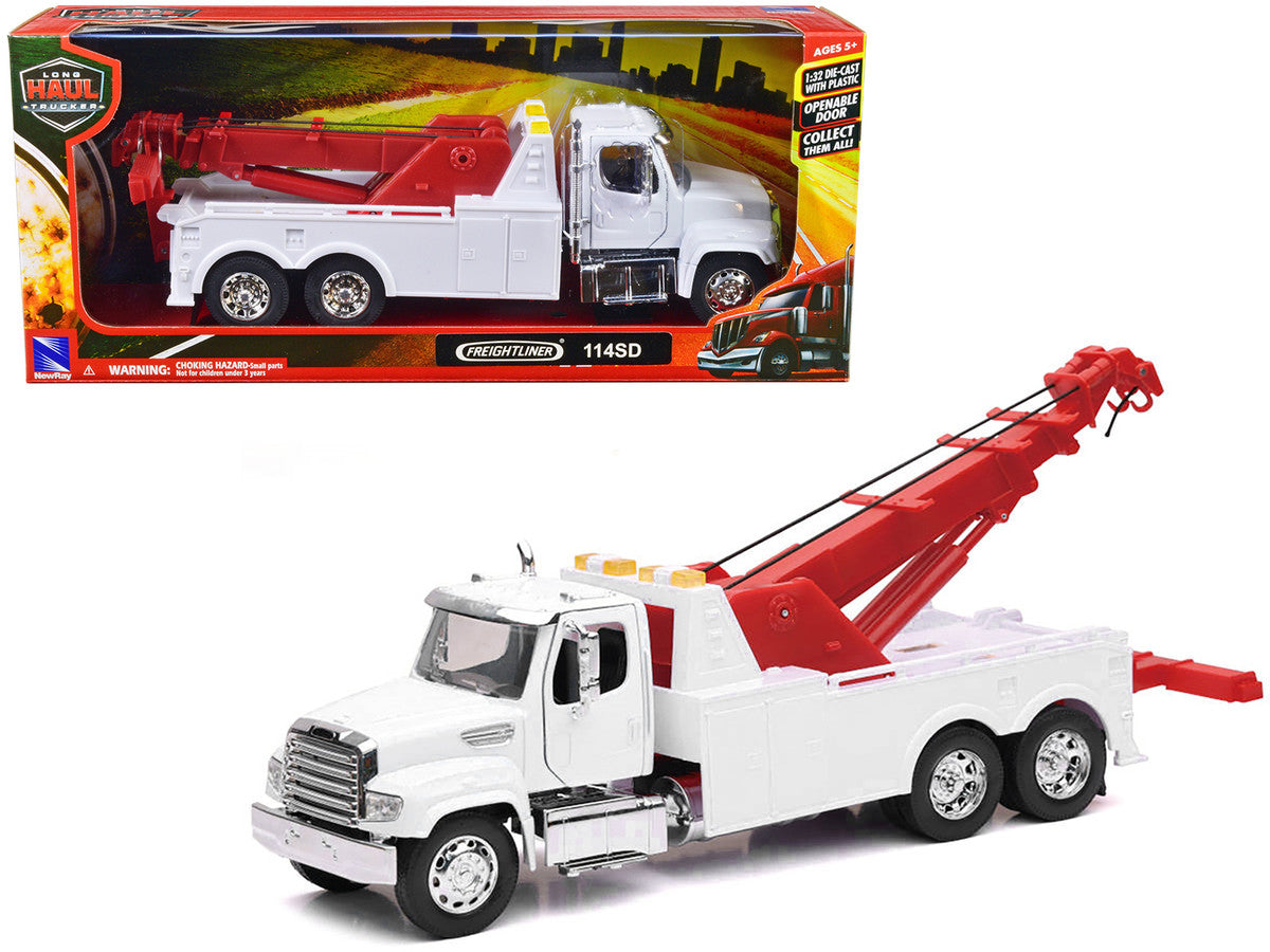 Freightliner 114SD Tow Truck White and Red "Long Haul Trucker" Series 1/32 Diecast Model by New Ray LuxuryLifeWay Online Store