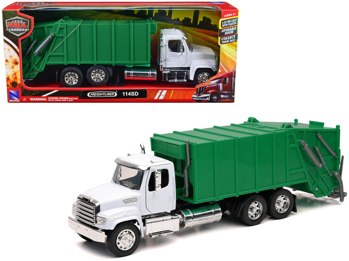 Freightliner 114SD Garbage Truck White and Green "Long Haul Trucker" Series 1/32 Diecast Model by New Ray LuxuryLifeWay Online Store