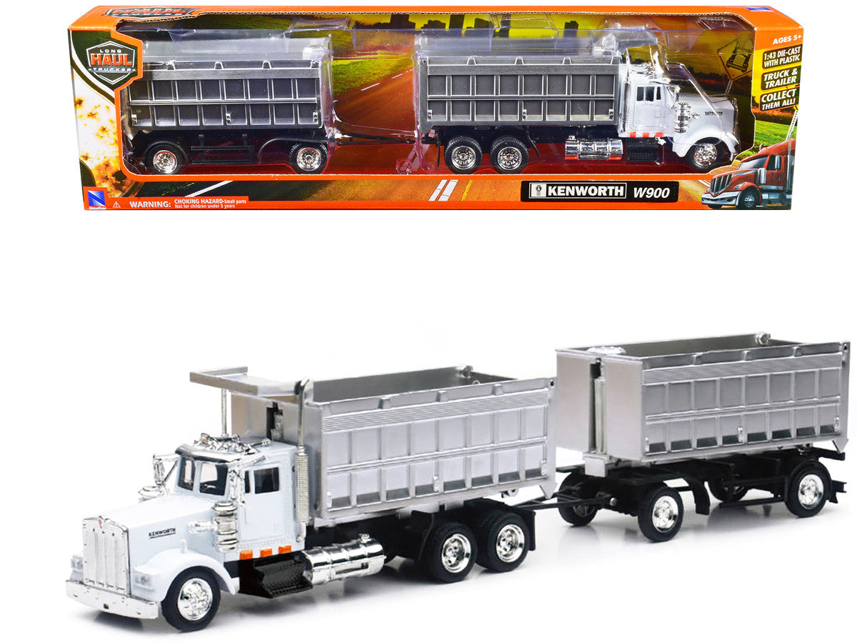 Kenworth W900 Dump Truck with Twin Dump Body White and Chrome "Long Haul Trucker" Series 1/43 Diecast Model by New Ray LuxuryLifeWay Online Store