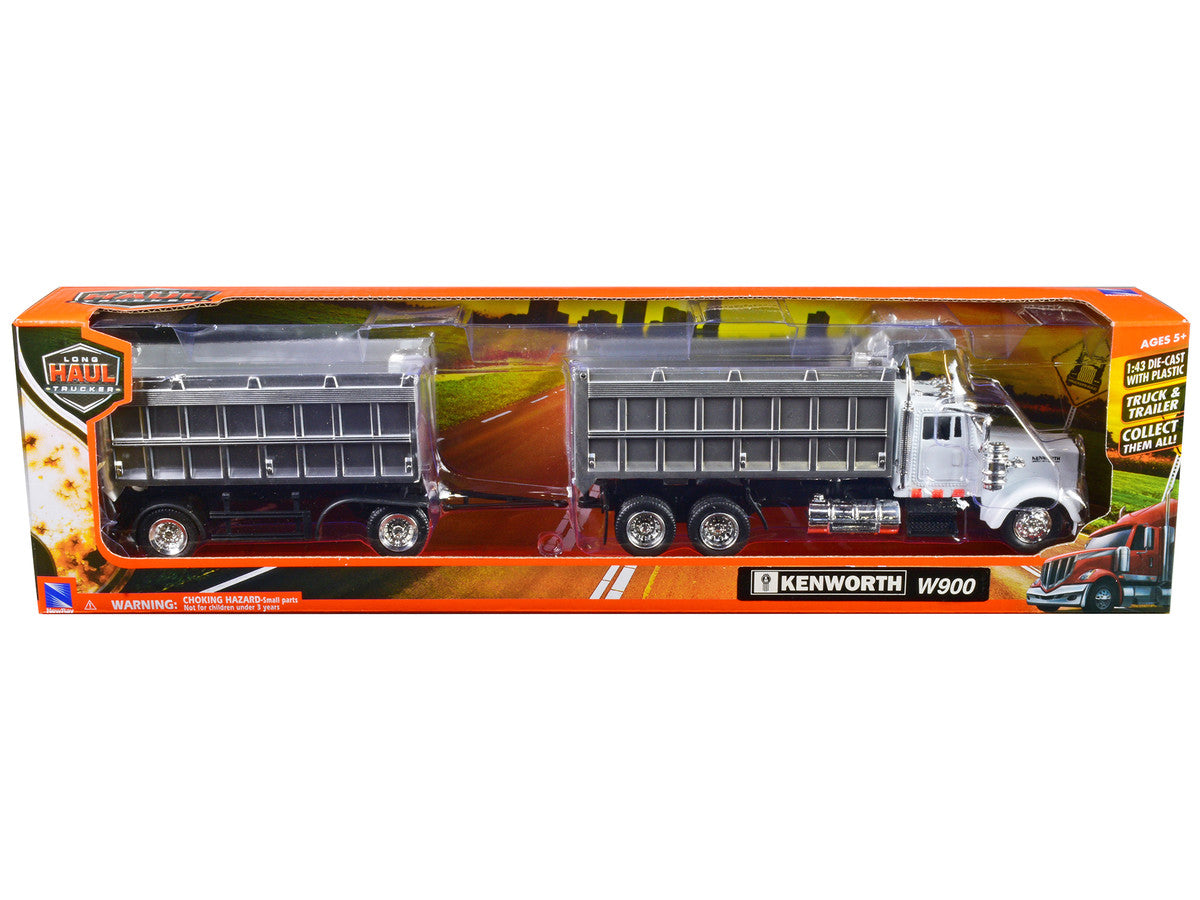 Kenworth W900 Dump Truck with Twin Dump Body White and Chrome "Long Haul Trucker" Series 1/43 Diecast Model by New Ray LuxuryLifeWay Online Store