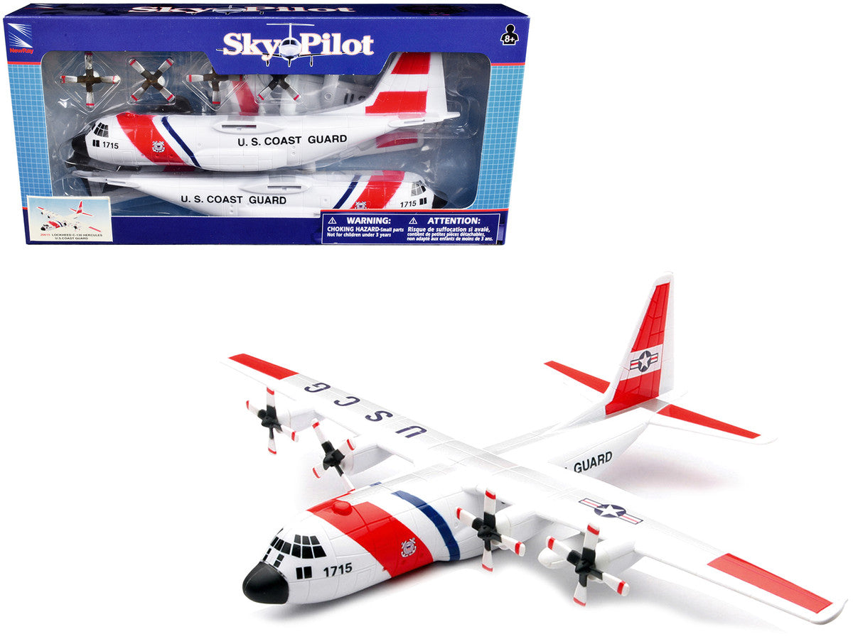 Model Kit Lockheed C-130 Hercules Transport Aircraft White and Red "United States Coast Guard" Snap Together Plastic Model Kit by New Ray LuxuryLifeWay Online Store