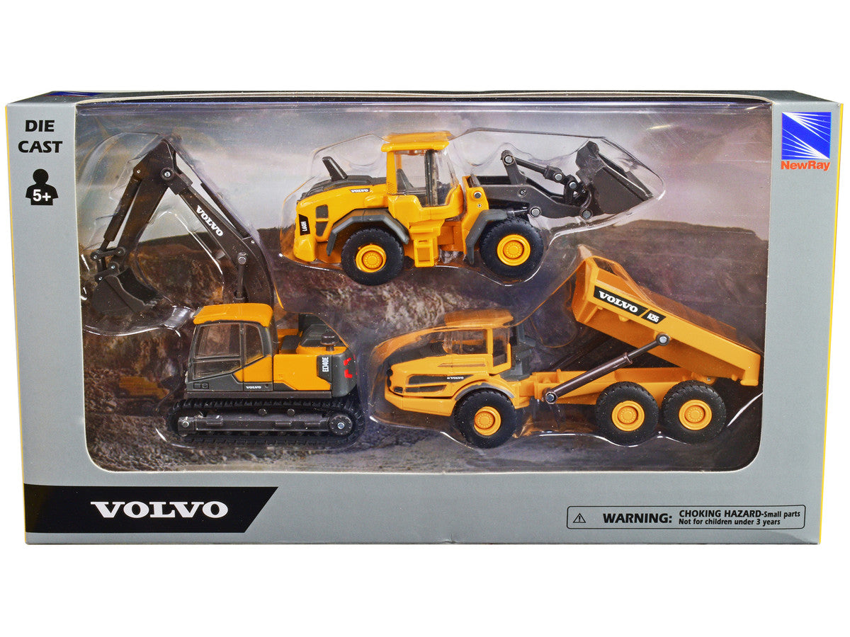 "Volvo Construction Vehicles" Set of 3 pieces Diecast Models by New Ray LuxuryLifeWay Online Store