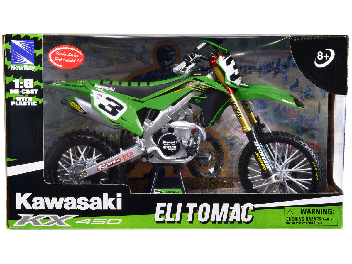 Kawasaki KX 450F Dirt Bike Motorcycle #3 Eli Tomac Green and Black "Kawasaki Racing Team" 1/6 Diecast Model by New Ray LuxuryLifeWay Online Store