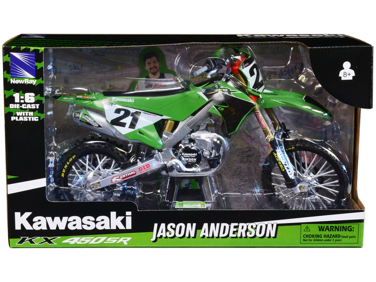 Kawasaki KX450SR Dirt Bike Motorcycle #21 Jason Anderson Green and Black "Kawasaki Racing Team" 1/6 Model by New Ray LuxuryLifeWay Online Store