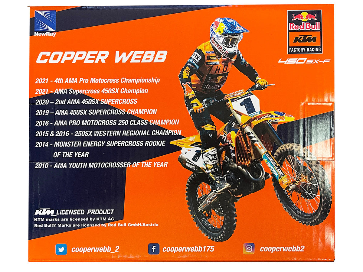 KTM 450 SX-F Motorcycle #2 Cooper Webb "Red Bull KTM Factory Racing" 1/12 Diecast Model by New Ray LuxuryLifeWay Online Store