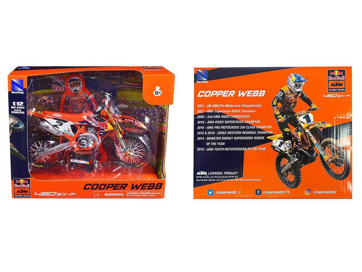 KTM 450 SX-F Motorcycle #2 Cooper Webb "Red Bull KTM Factory Racing" 1/12 Diecast Model by New Ray LuxuryLifeWay Online Store
