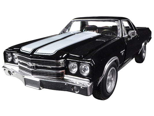 1970 Chevrolet El Camino SS Black with White Stripes "Muscle Car Collection" 1/25 Diecast Model Car by New Ray LuxuryLifeWay Online Store