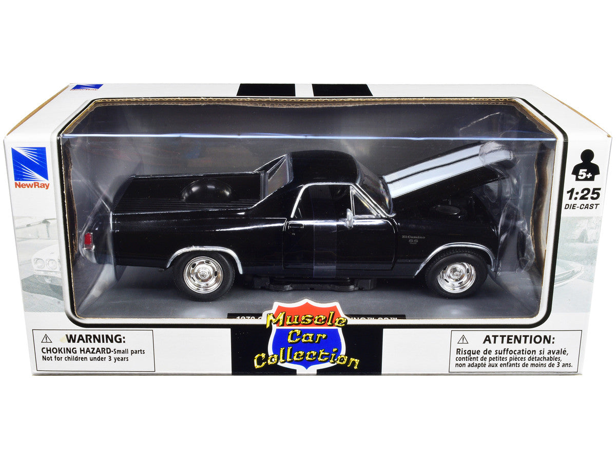 1970 Chevrolet El Camino SS Black with White Stripes "Muscle Car Collection" 1/25 Diecast Model Car by New Ray LuxuryLifeWay Online Store