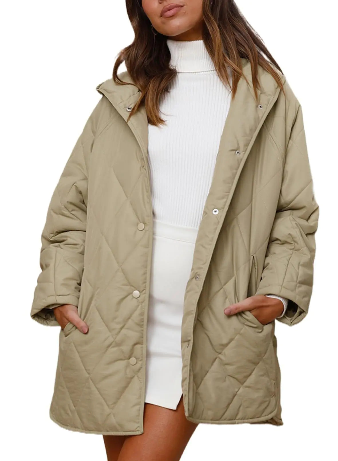 2023 Women's Casual Diamond Quilted Hooded Jacket