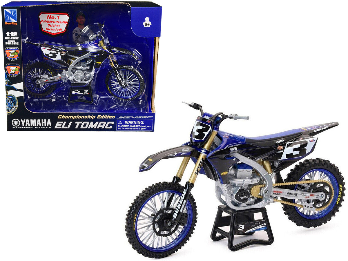 Yamaha YZ450F Championship Edition Motorcycle #3 Eli Tomac "Yamaha Factory Racing" 1/12 Diecast Model by New Ray LuxuryLifeWay Online Store