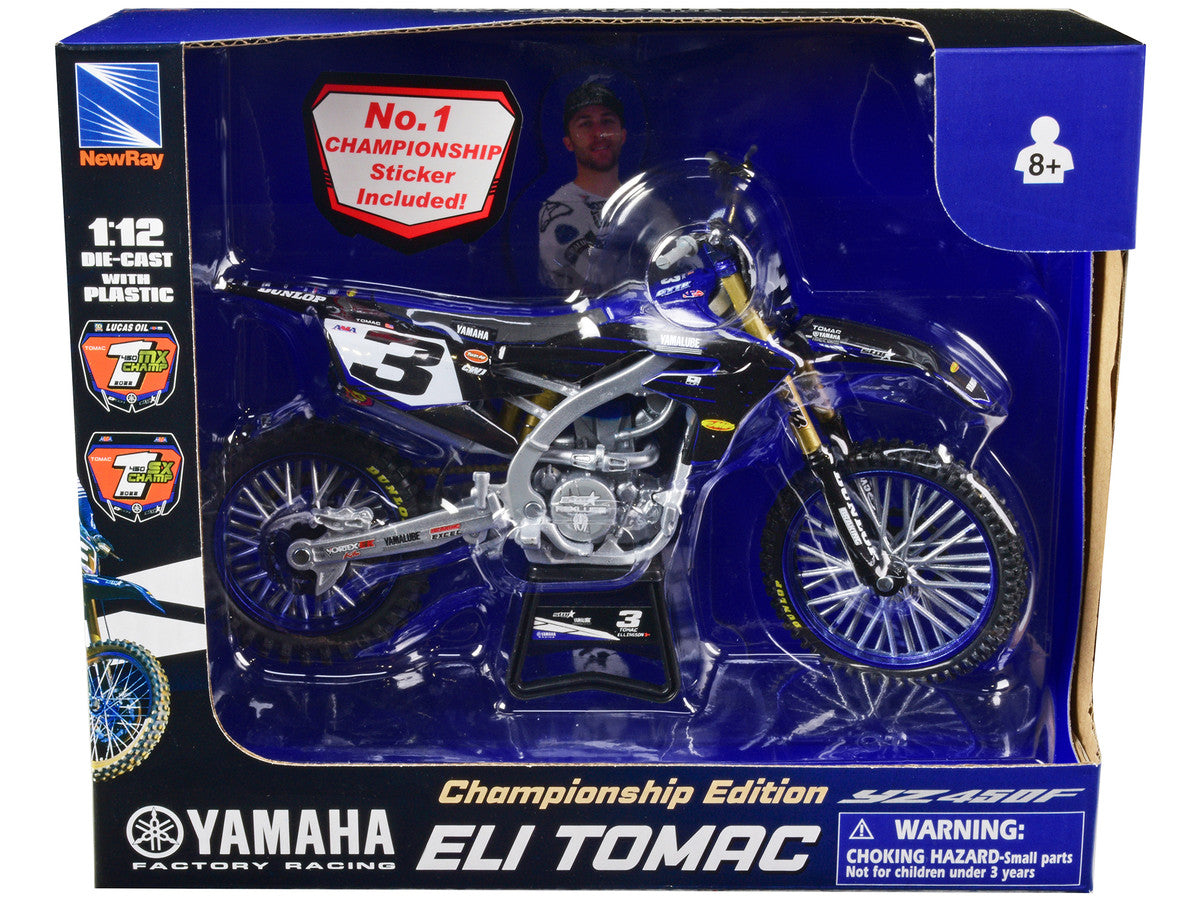 Yamaha YZ450F Championship Edition Motorcycle #3 Eli Tomac "Yamaha Factory Racing" 1/12 Diecast Model by New Ray LuxuryLifeWay Online Store