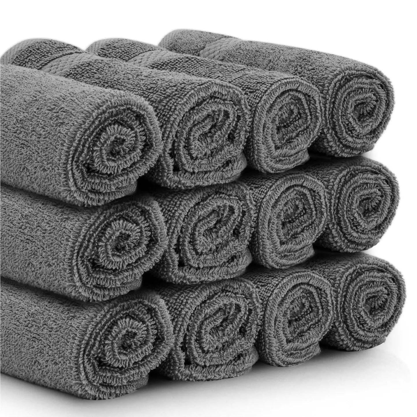 Luxury Washcloths for Bathroom Hotel Spa 12 Set 13x13 Inch Dark Gray Circlet