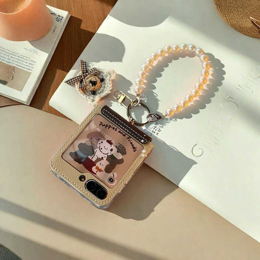Pearl Bracelet Leather Case for Samsung Z Flip 5 6 - Stylish Chain Cover with Hinge Protection, Chic and Functional Design LuxuryLifeWay Online Store