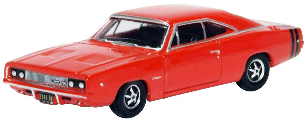 1968 Dodge Charger Bright Red with Black Stripes 1/87 (HO) Scale Diecast Model Car by Oxford Diecast LuxuryLifeWay Online Store