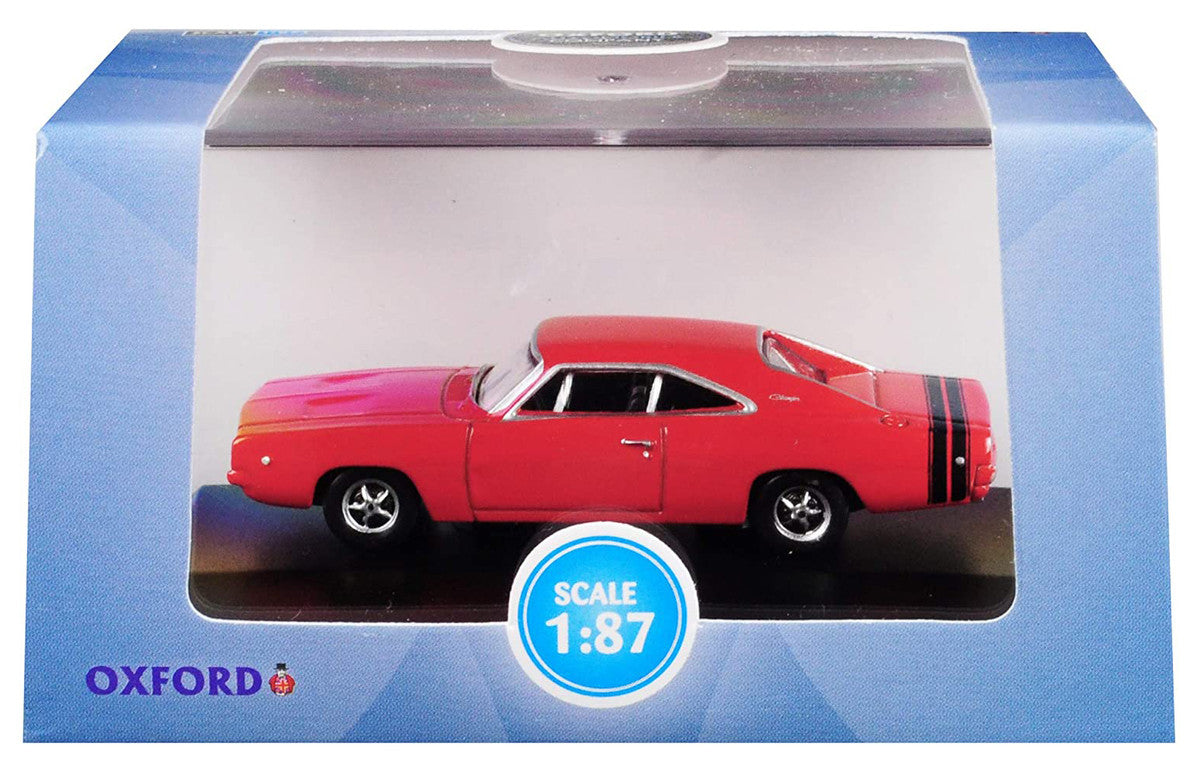1968 Dodge Charger Bright Red with Black Stripes 1/87 (HO) Scale Diecast Model Car by Oxford Diecast LuxuryLifeWay Online Store