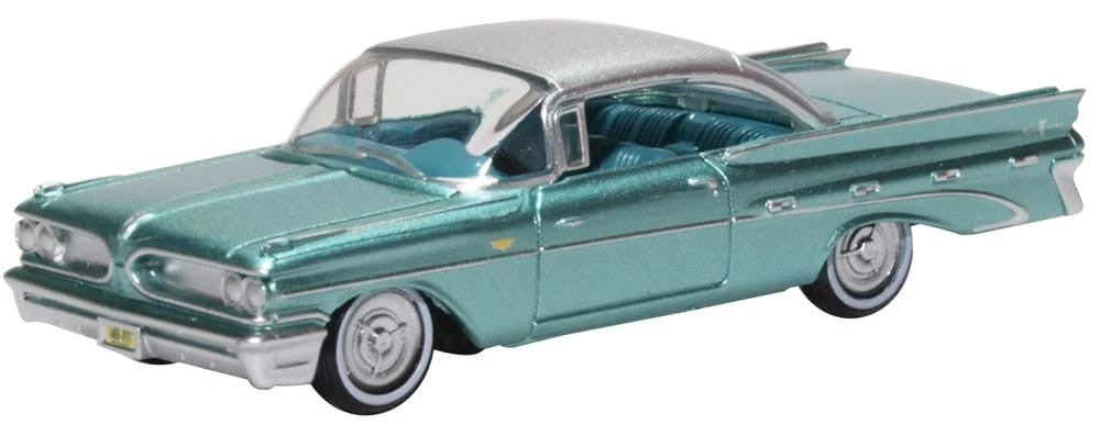 1959 Pontiac Bonneville Coupe Seaspray Green with Silver Top 1/87 (HO) Scale Diecast Model Car by Oxford Diecast LuxuryLifeWay Online Store