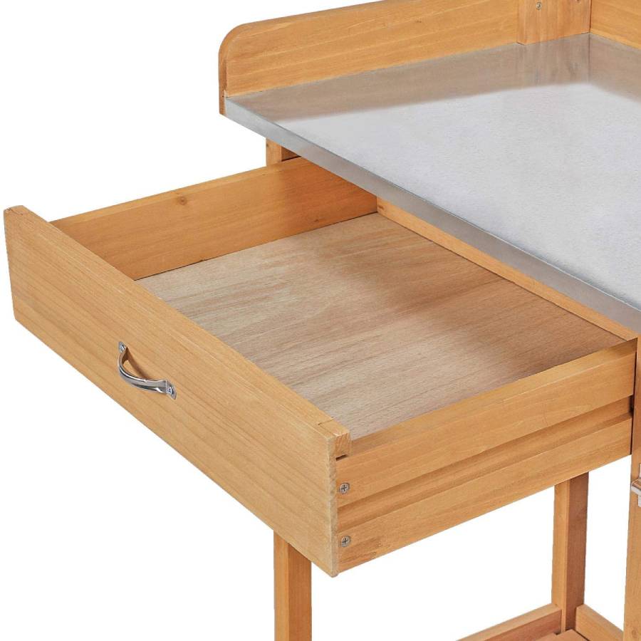 Natural Fir Wood Potting Bench with Galvanized Steel Table Top LuxuryLifeWay Online Store