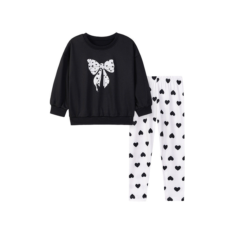 Spring and Autumn Girls Butterfly-bows Pattern Long Sleeves Top and Hearts Pattern Pants Clothing Set LuxuryLifeWay Online Store