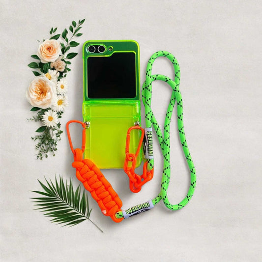 Neon Green Crossbody Phone Case with Card Slot for Samsung Galaxy Z Flip 3 4 5 6 - Hands-Free Lanyard Back Cover LuxuryLifeWay Online Store