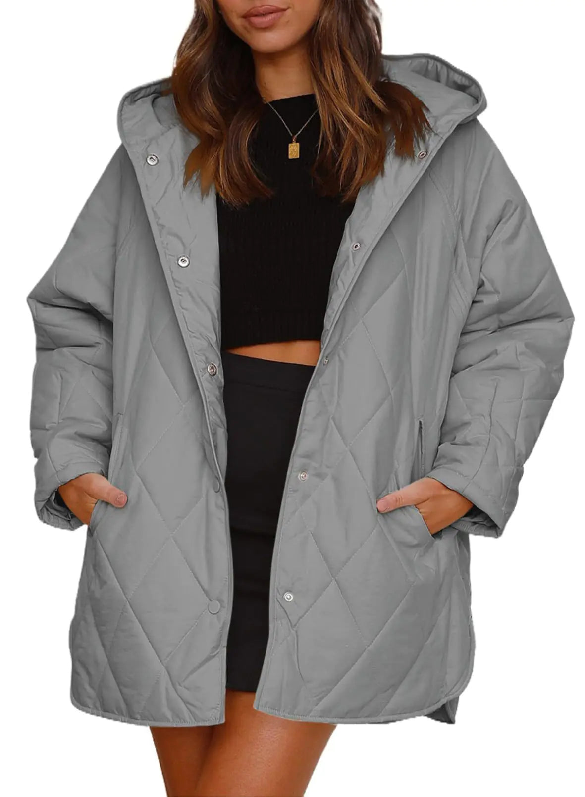 2023 Women's Casual Diamond Quilted Hooded Jacket