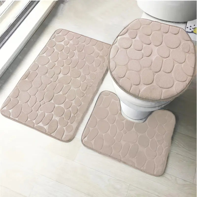 3-Piece Non-Slip Bathroom Rug Set Pi-Mart