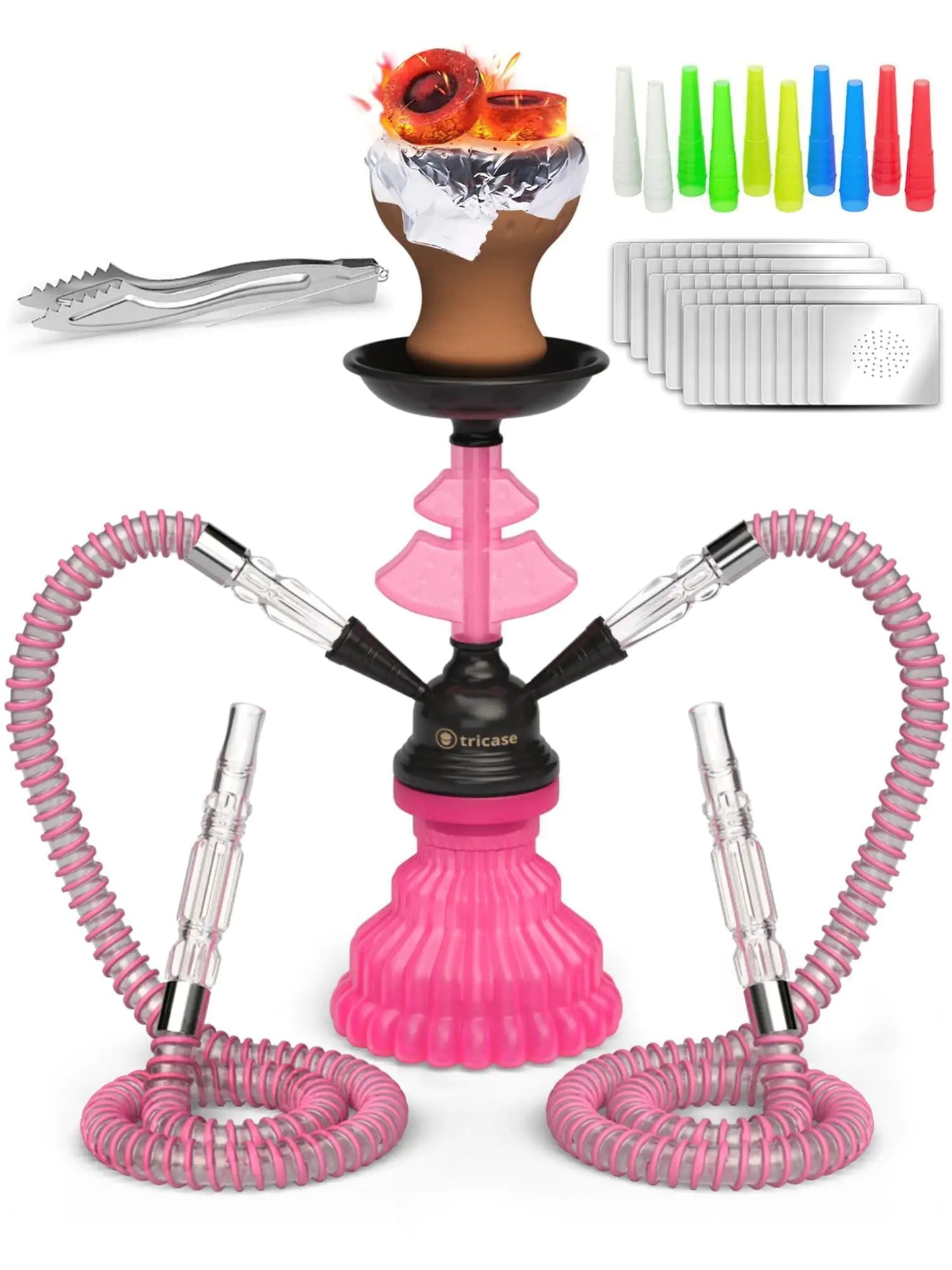 Pink Hookah Set 2 Hose Hookah LilOne 12” Pink Mini Hookah Combo Kit for Party