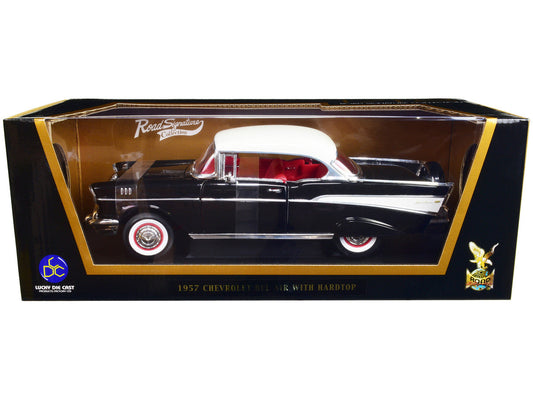 1957 Chevrolet Bel Air Hardtop Black with White Top and Red Interior 1/18 Diecast Model Car by Road Signature LuxuryLifeWay Online Store