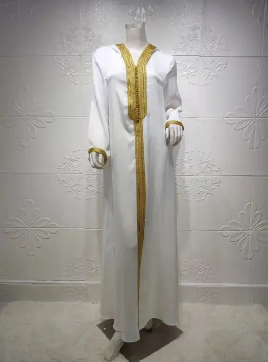 Cross-border Middle East Dubai Champagne Hooded Lace Suede Gown Muslim Robe Women In Stock