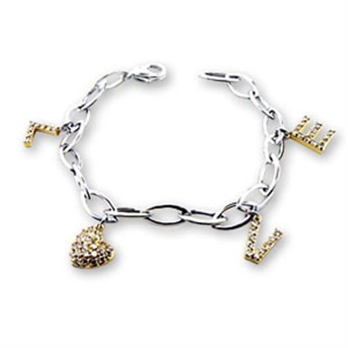 S56206 - Reverse Two-Tone 925 Sterling Silver Bracelet with AAA Grade CZ  in Clear LuxuryLifeWay Online Store