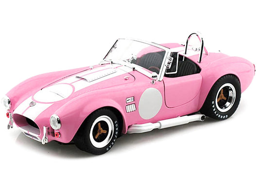 1965 Shelby Cobra 427 S/C Pink with White Stripes with Printed Carroll Shelby Signature's on the Trunk 1/18 Diecast Model Car by Shelby Collectibles LuxuryLifeWay Online Store