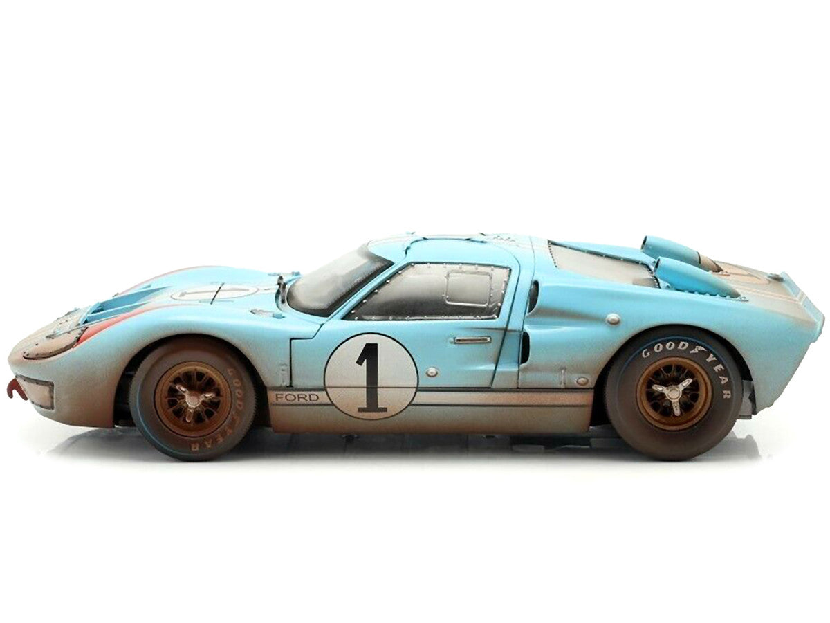 1966 Ford GT-40 MK II #1 Light Blue Miles - Hulme Le Mans (Dirty Version) 1/18 Diecast Model Car by Shelby Collectibles LuxuryLifeWay Online Store
