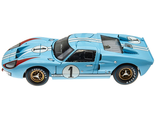 1966 Ford GT 40 MK II RHD (Right Hand Drive) #1 Light Blue Miles - Hulme Le Mans 1/18 Diecast Model Car by Shelby Collectibles LuxuryLifeWay Online Store