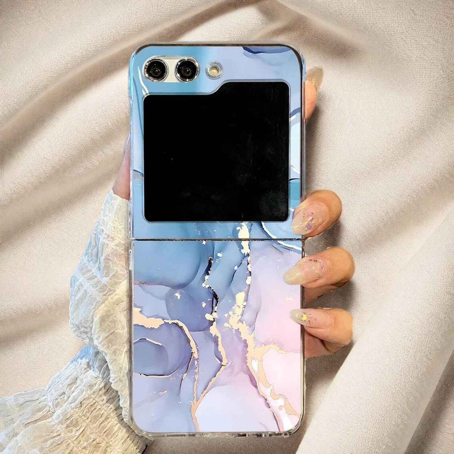 Marble Pattern Clear Hard Case for Samsung Galaxy Z Flip 3 4 5 6 | Foldable Transparent Cover Compatible with Wireless Charging LuxuryLifeWay Online Store
