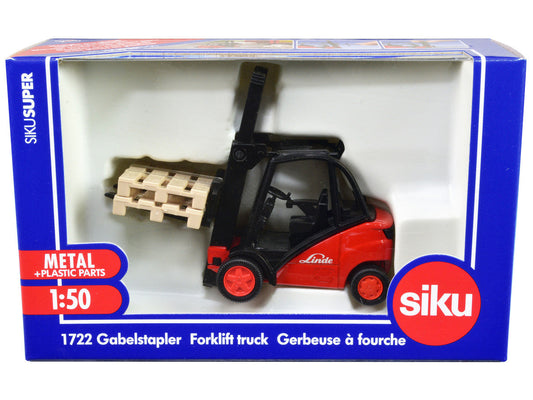 Linde Forklift Truck Red with 2 Pallet Accessories 1/50 Diecast Model by Siku LuxuryLifeWay Online Store