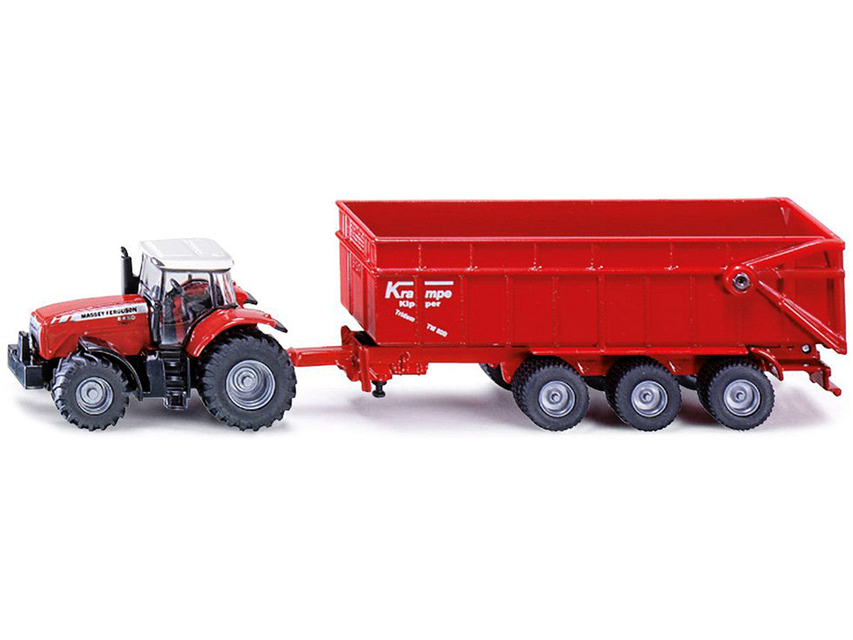Massey Ferguson 8480 Dyna VT Tractor Red with Silver Top and Krampe Dump Trailer Red 1/87 (HO) Diecast Models by Siku LuxuryLifeWay Online Store