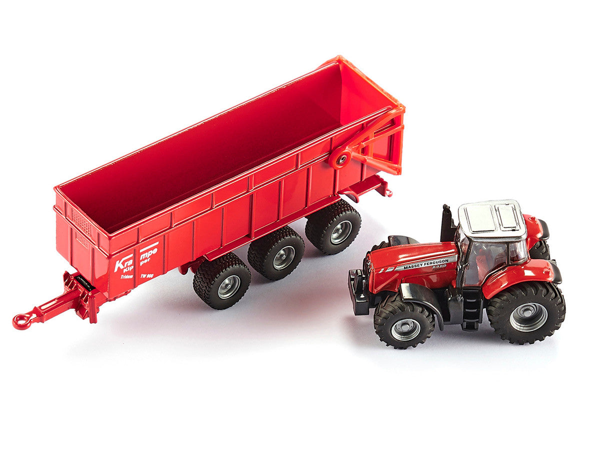 Massey Ferguson 8480 Dyna VT Tractor Red with Silver Top and Krampe Dump Trailer Red 1/87 (HO) Diecast Models by Siku LuxuryLifeWay Online Store