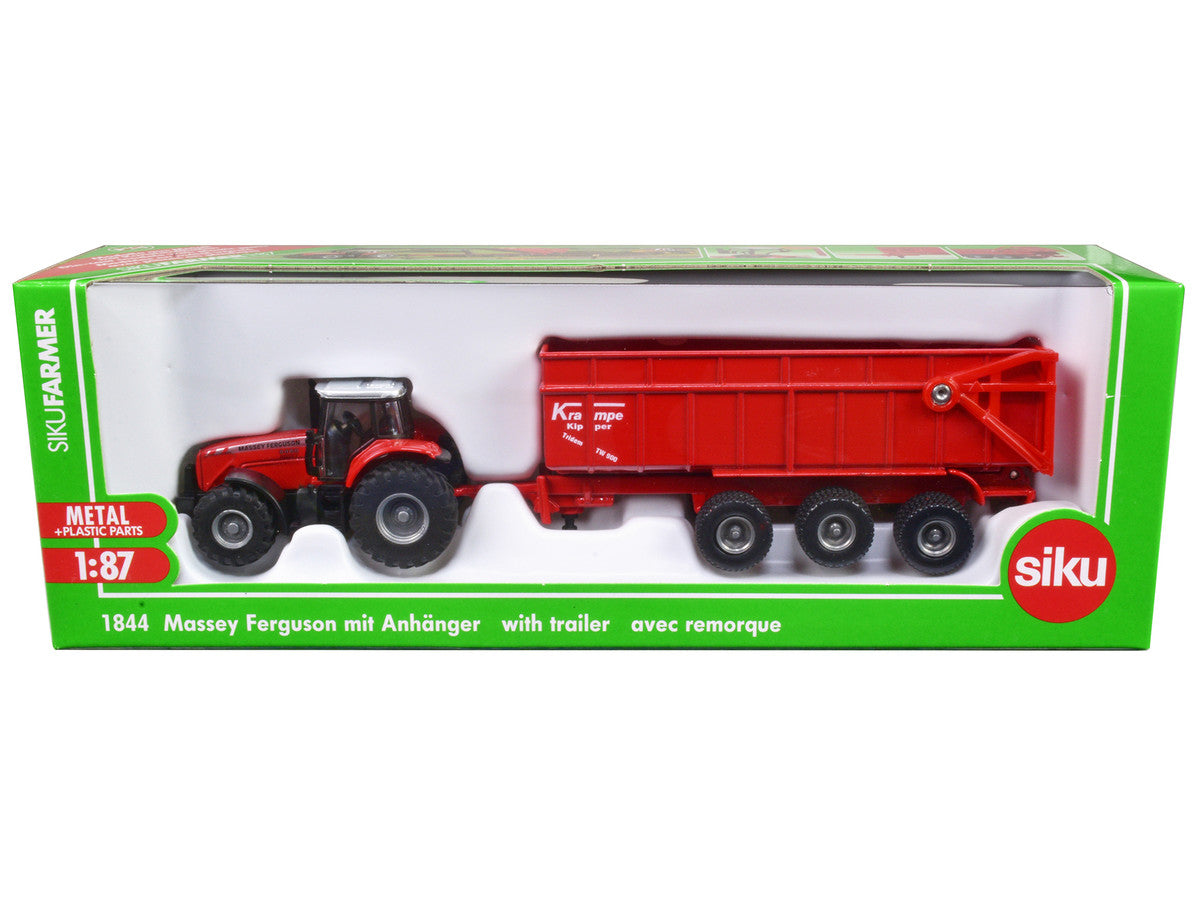 Massey Ferguson 8480 Dyna VT Tractor Red with Silver Top and Krampe Dump Trailer Red 1/87 (HO) Diecast Models by Siku LuxuryLifeWay Online Store