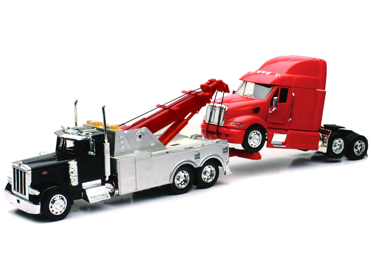 Peterbilt 379 Tow Truck Black with Peterbilt 387 Truck Tractor Red Set of 2 pieces 1/32 Diecast Model by New Ray LuxuryLifeWay Online Store