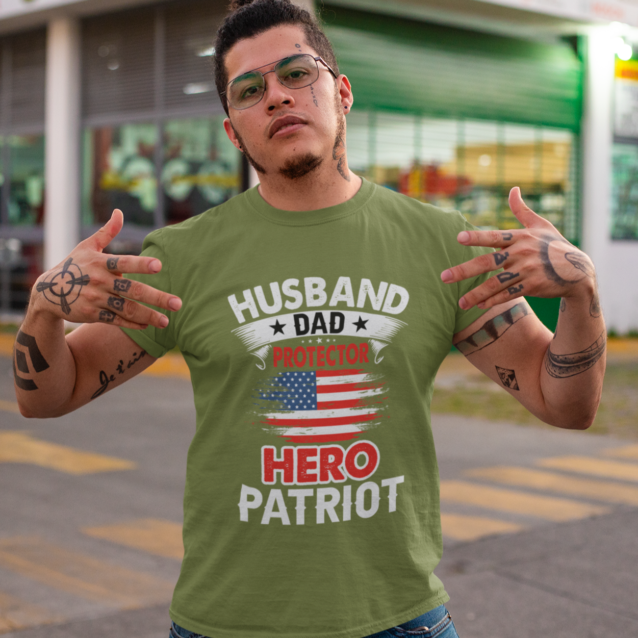 Husband, Dad, Protector, Hero, Patriot Short Sleeve Tee