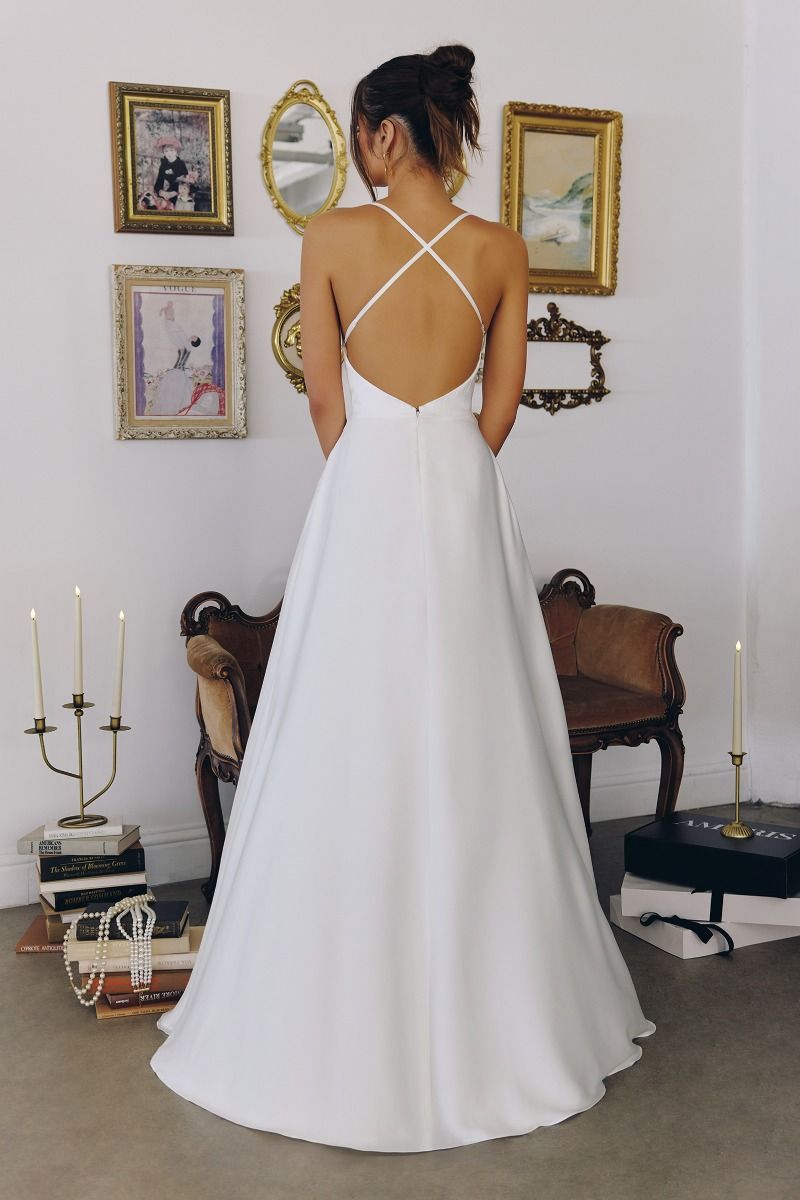 Wedding A-Line, Soft Satin, Draped Cowl Neckline with Spaghetti Straps LuxuryLifeWay Online Store