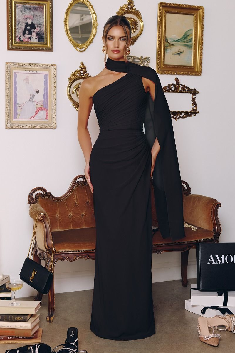 One-shoulder Neckline Draped Chiffon LuxuryLifeWay Online Store