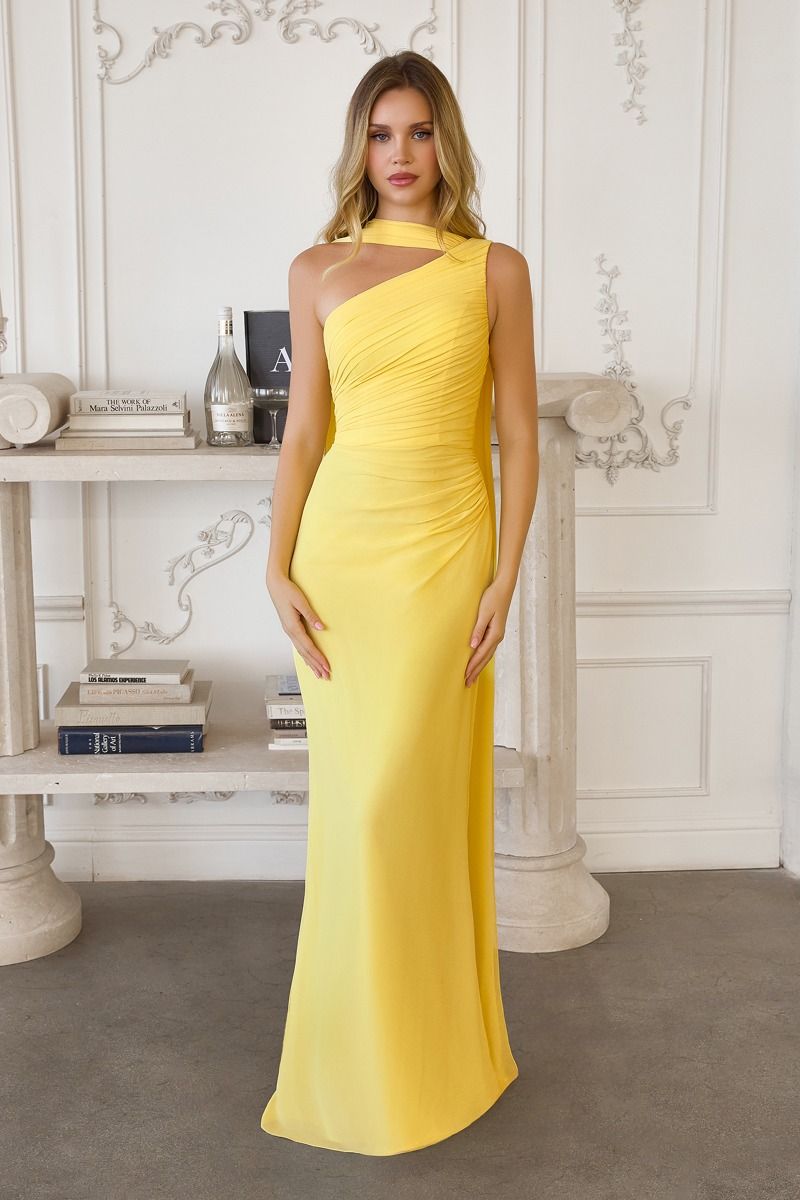 One-shoulder Neckline Draped Chiffon LuxuryLifeWay Online Store