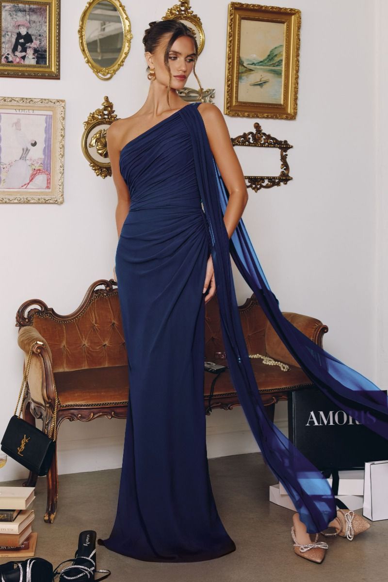 One-shoulder Neckline Draped Chiffon LuxuryLifeWay Online Store