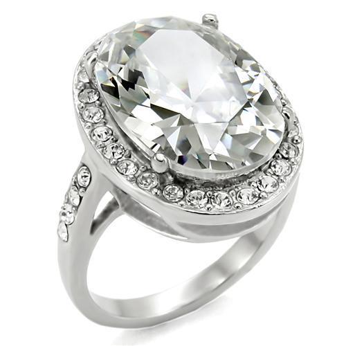 TK010- High polished (no plating) Stainless Steel Ring with AAA Grade CZ  in Clear LuxuryLifeWay Online Store