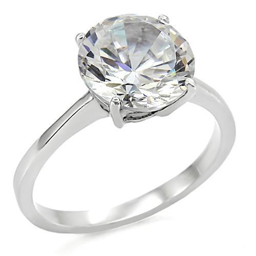 LOTK013 - High polished (no plating) Stainless Steel Ring with AAA Grade CZ  in Clear-9mm LuxuryLifeWay Online Store