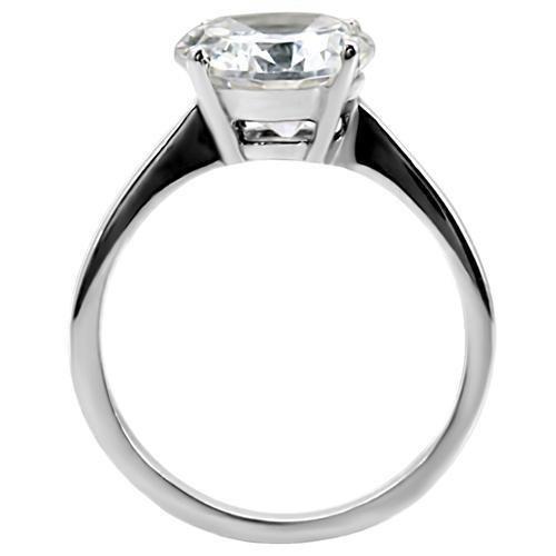 LOTK013 - High polished (no plating) Stainless Steel Ring with AAA Grade CZ  in Clear-9mm LuxuryLifeWay Online Store