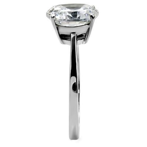 LOTK013 - High polished (no plating) Stainless Steel Ring with AAA Grade CZ  in Clear-9mm LuxuryLifeWay Online Store