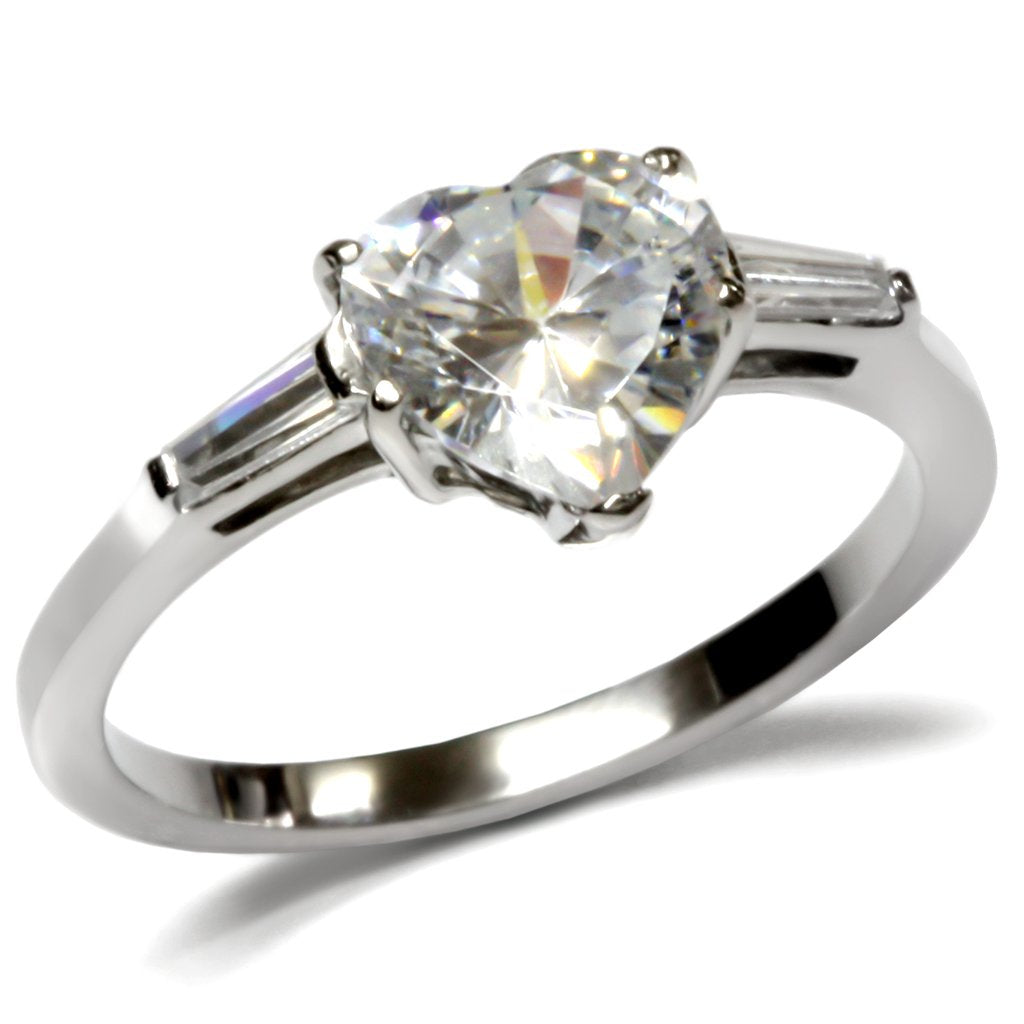 TK027 - High polished (no plating) Stainless Steel Ring with AAA Grade CZ  in Clear LuxuryLifeWay Online Store