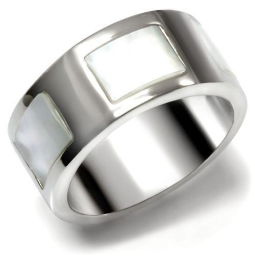TK043 - High polished (no plating) Stainless Steel Ring with Precious Stone Conch in White LuxuryLifeWay Online Store